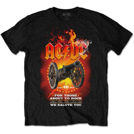 AC/DC UNISEX T-SHIRT: FTATR 40TH FLAMING (BACK PRINT)