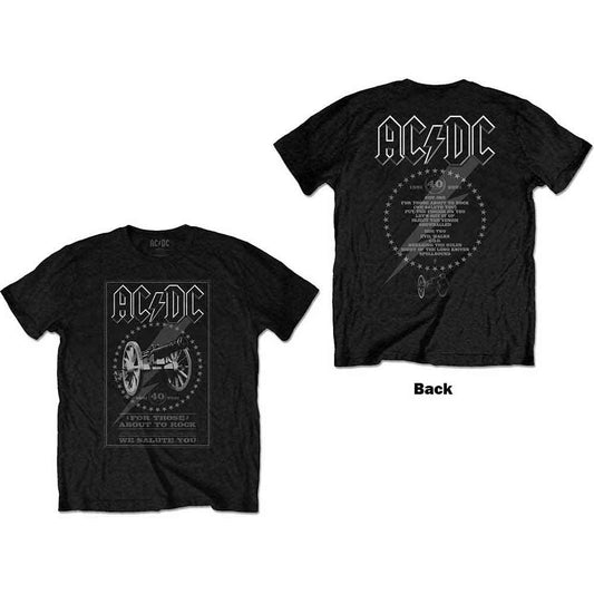 AC/DC UNISEX T-SHIRT: FTATR 40TH MONOCHROME (BACK PRINT)