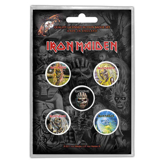 IRON MAIDEN BUTTON BADGE PACK: THE FACES OF EDDIE (RETAIL PACK)