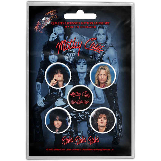 MOTLEY CRUE BUTTON BADGE PACK: GIRLS, GIRLS, GIRLS (RETAIL PACK)