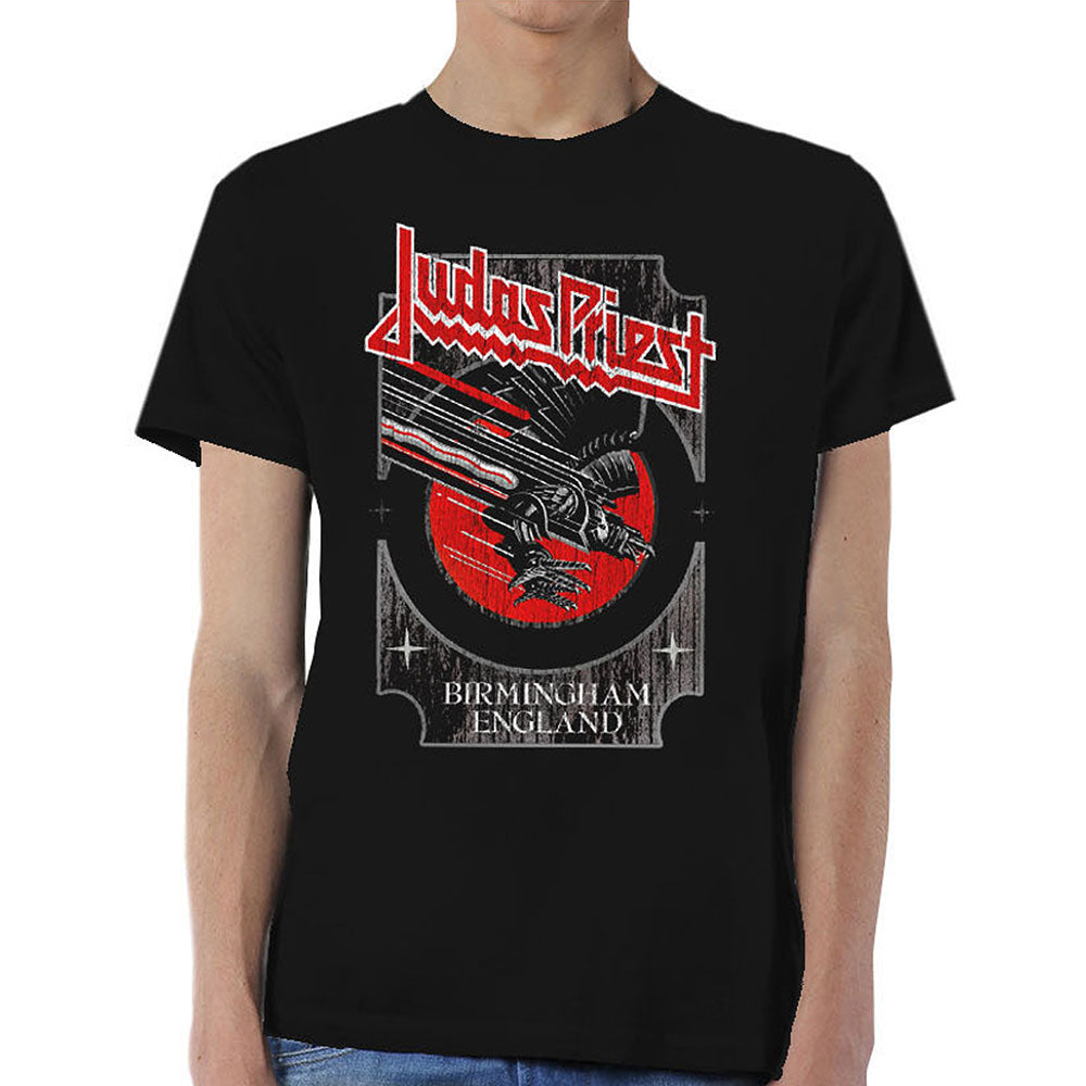 JUDAS PRIEST UNISEX T-SHIRT: SILVER AND RED VENGEANCE